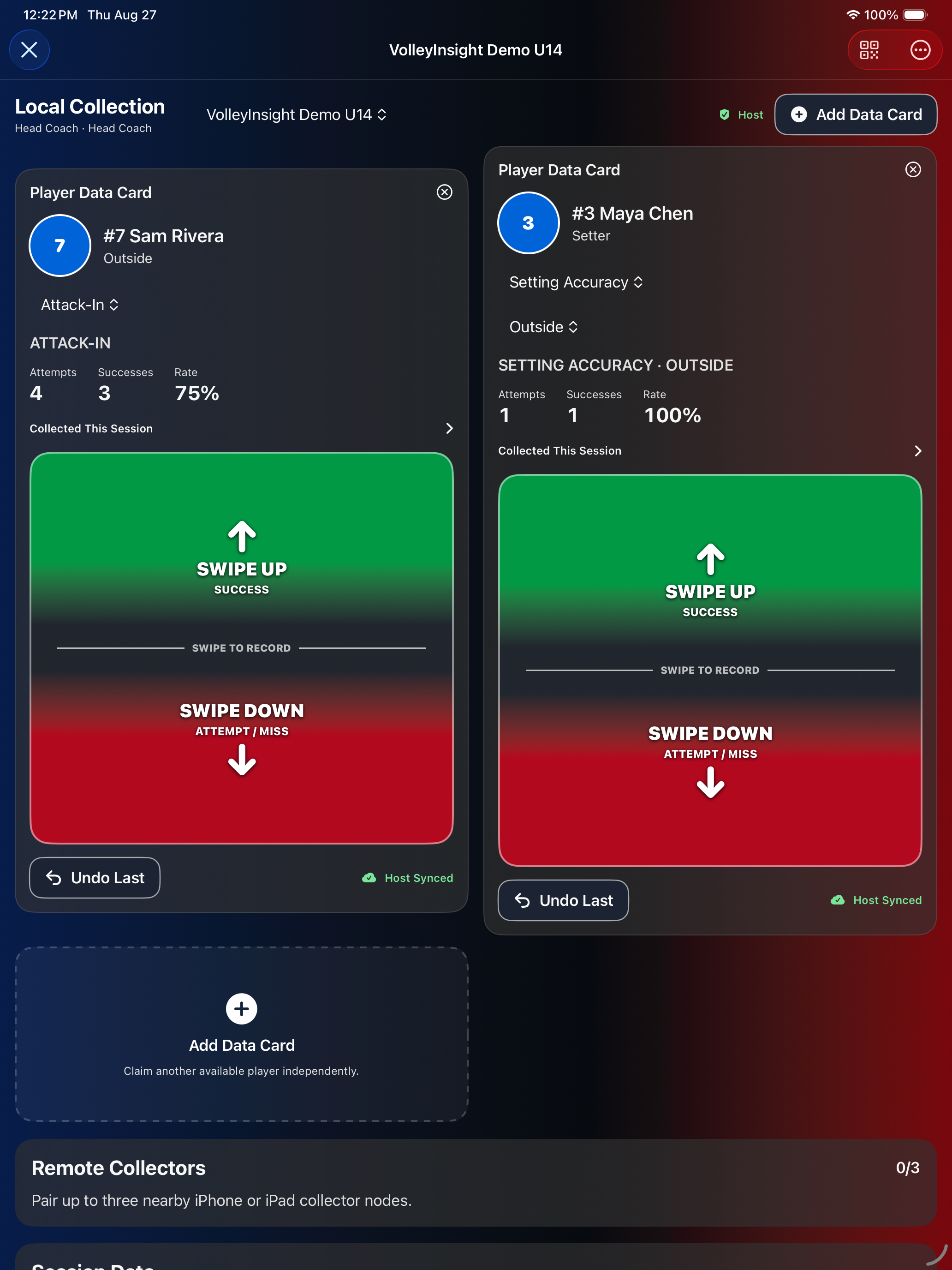 Local Collection host workspace with independent synthetic-player Data Cards.